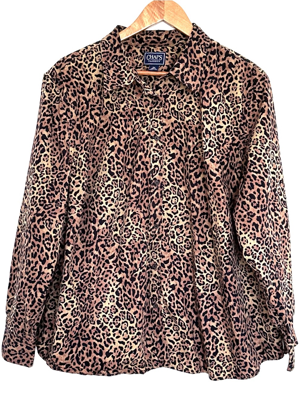 Chaps Plus Shirt Women’s 3X Leopard Cotton Button Up Long Sleeve Lightweight Top